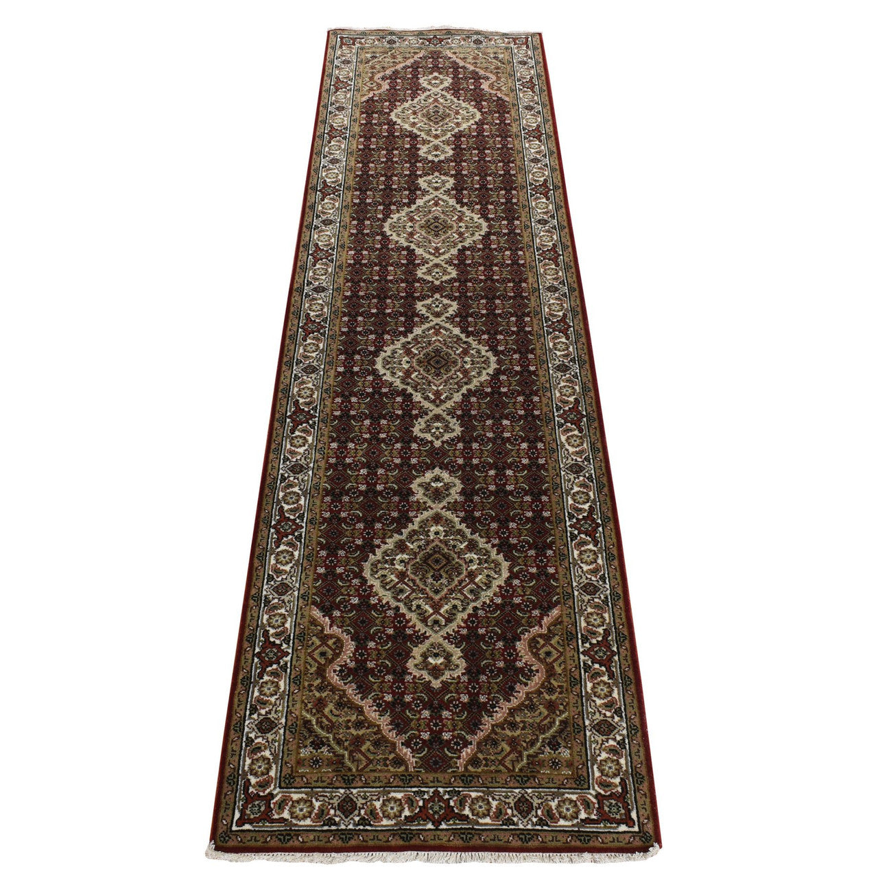 Fine Oriental Wool Hand Knotted Rug Red Alabaster White 2.7X12.0 -O078247