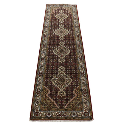 Fine Oriental Wool Hand Knotted Rug Red Alabaster White 2.7X12.0 -O078247
