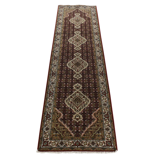 Fine Oriental Wool Hand Knotted Rug Red Alabaster White 2.7X12.0 -O078247