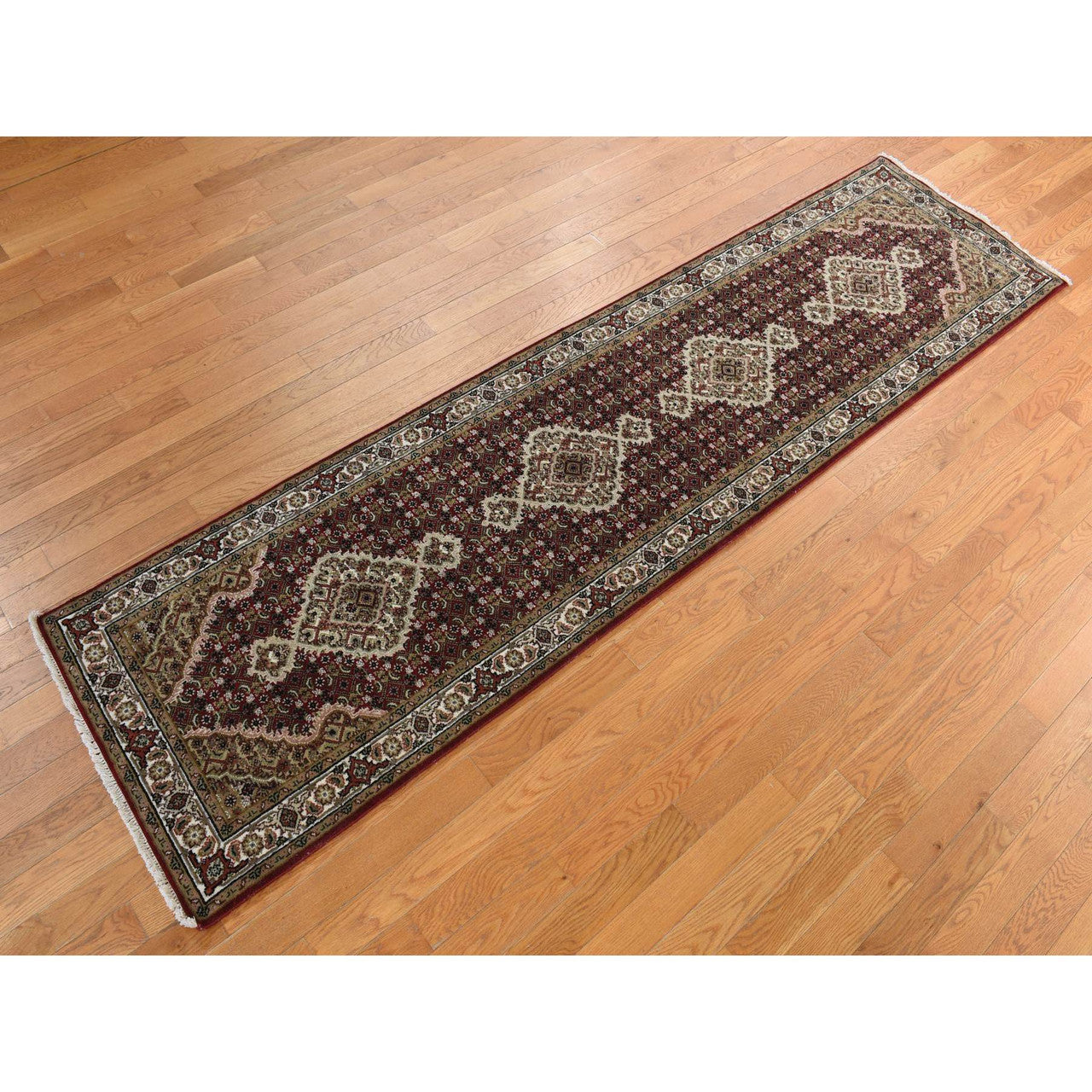 Fine Oriental Wool Hand Knotted Rug Red Alabaster White 2.7X12.0 -O078247