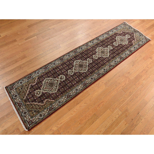 Fine Oriental Wool Hand Knotted Rug Red Alabaster White 2.7X12.0 -O078247