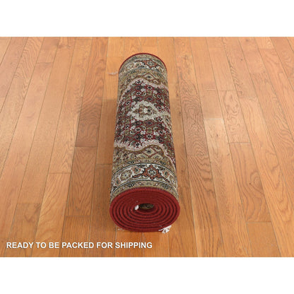 Fine Oriental Wool Hand Knotted Rug Red Alabaster White 2.7X12.0 -O078247