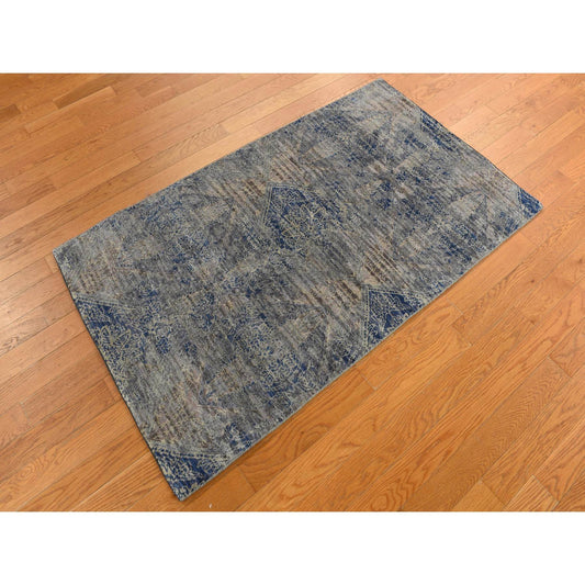 Modern and Contemporary Wool & Silk Hand Knotted Rug Blue No Border 3.0X5.0 -O078248
