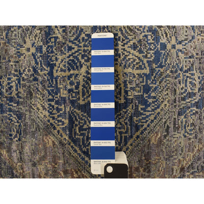 Modern and Contemporary Wool & Silk Hand Knotted Rug Blue No Border 3.0X5.0 -O078248