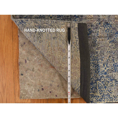 Modern and Contemporary Wool & Silk Hand Knotted Rug Blue No Border 3.0X5.0 -O078248