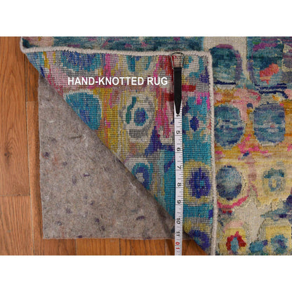 Modern and Contemporary Sari Silk Hand Knotted Rug Blue No Border 2.7X10.2 -O078249