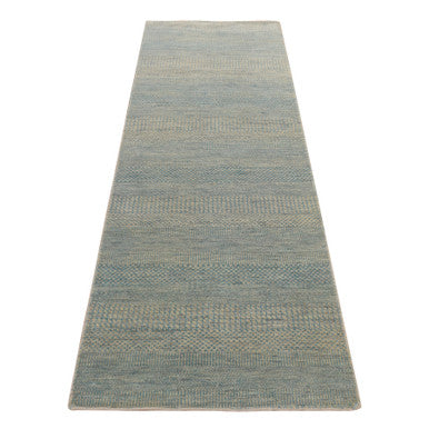 Modern and Contemporary Wool & Silk Hand Knotted Rug Blue No Border 2.5X8.0 -O078252