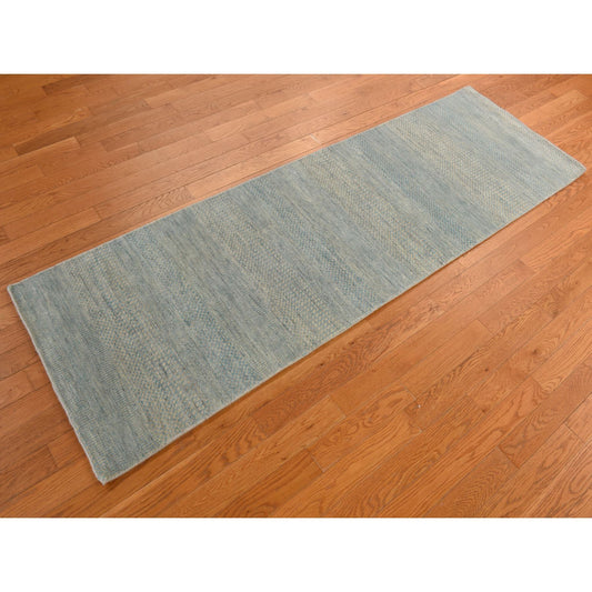 Modern and Contemporary Wool & Silk Hand Knotted Rug Blue No Border 2.5X8.0 -O078252