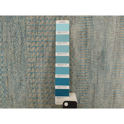 Modern and Contemporary Wool & Silk Hand Knotted Rug Blue No Border 2.5X8.0 -O078252
