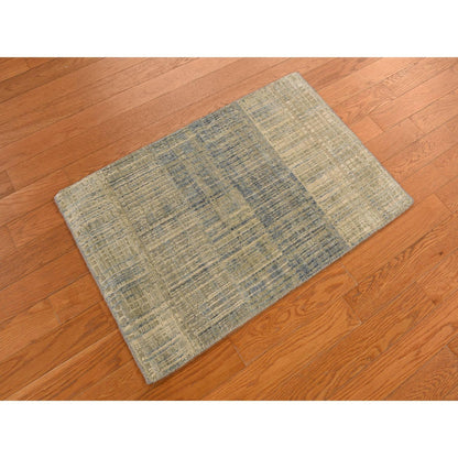 Modern and Contemporary Wool & Silk Hand Knotted Rug Green 2.0X3.0  -O078253