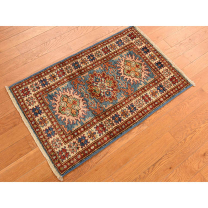 Kazak Wool Hand Knotted Rug Blue Moccasin Yellow 2.0X3.1 -O078256