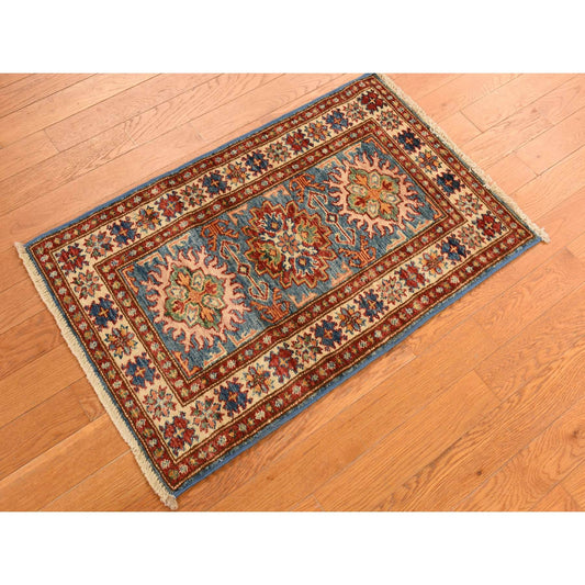 Kazak Wool Hand Knotted Rug Blue Moccasin Yellow 2.0X3.1 -O078256
