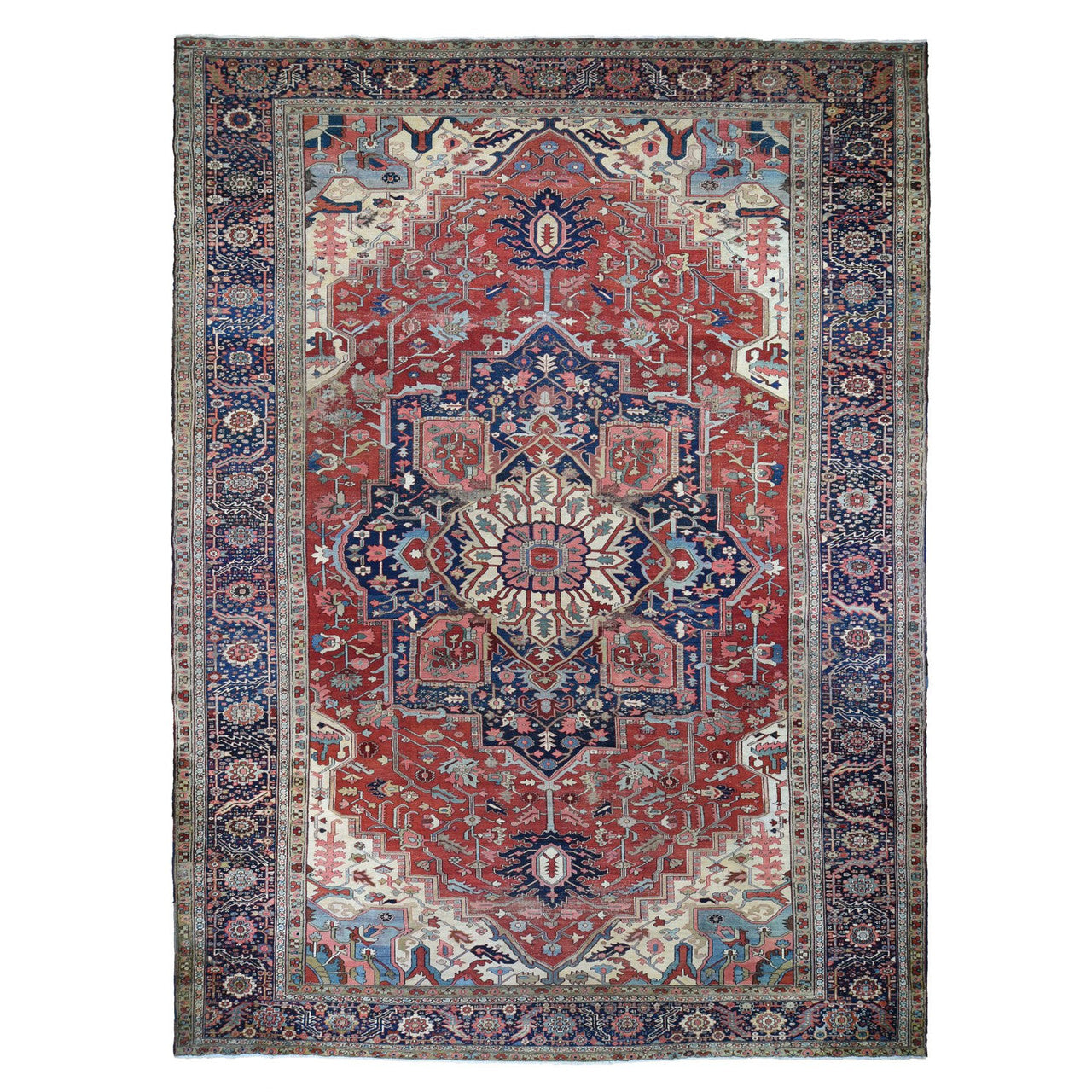 Antique Wool Hand Knotted Rug Red Midnight Blue 12.1X19.2 -O078261