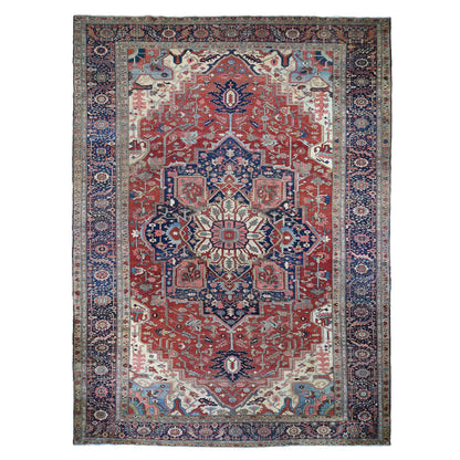 Antique Wool Hand Knotted Rug Red Midnight Blue 12.1X19.2 -O078261