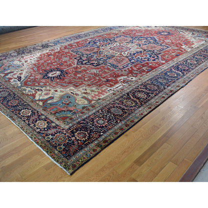 Antique Wool Hand Knotted Rug Red Midnight Blue 12.1X19.2 -O078261