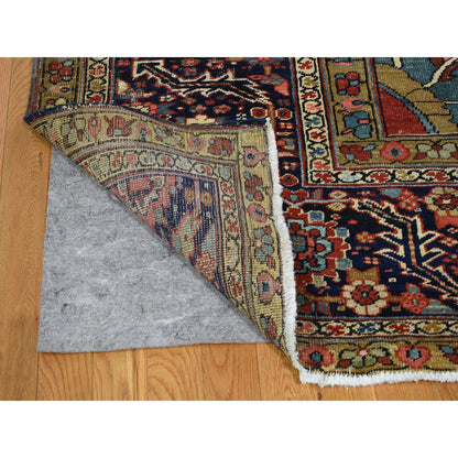 Antique Wool Hand Knotted Rug Red Midnight Blue 12.1X19.2 -O078261