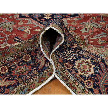 Antique Wool Hand Knotted Rug Red Midnight Blue 12.1X19.2 -O078261