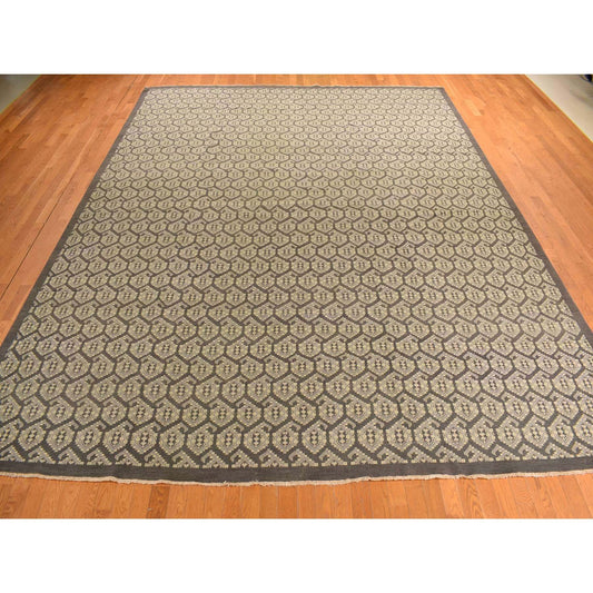 Oushak And Peshawar Wool Hand Knotted Rug Grey No Border 11.8X15.0 -O078262