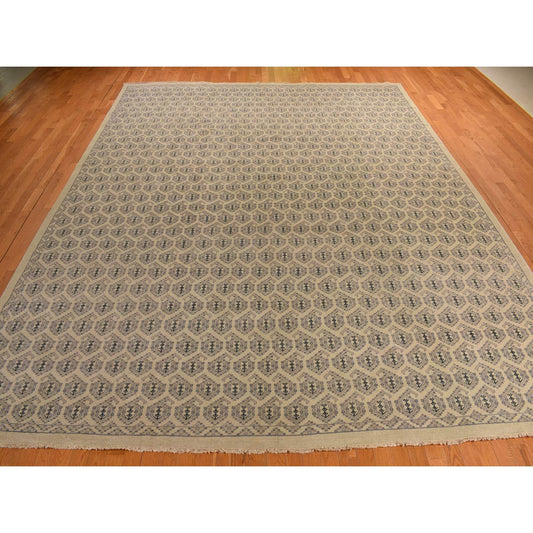 Oushak And Peshawar Wool Hand Knotted Rug Ivory No Border 11.8X14.9 -O078264