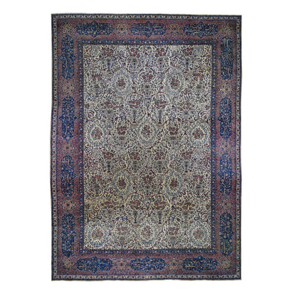 Antique Wool Hand Knotted Rug Ivory Sanguine Red 13.5X19.8 -O078265