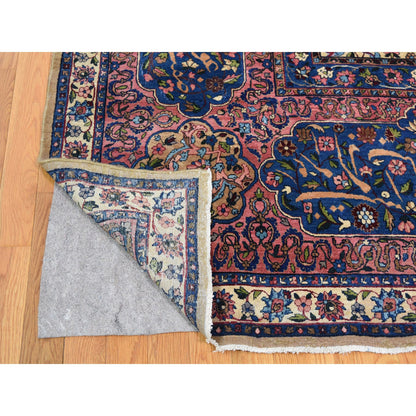 Antique Wool Hand Knotted Rug Ivory Sanguine Red 13.5X19.8 -O078265