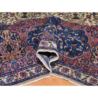 Antique Wool Hand Knotted Rug Ivory Sanguine Red 13.5X19.8 -O078265