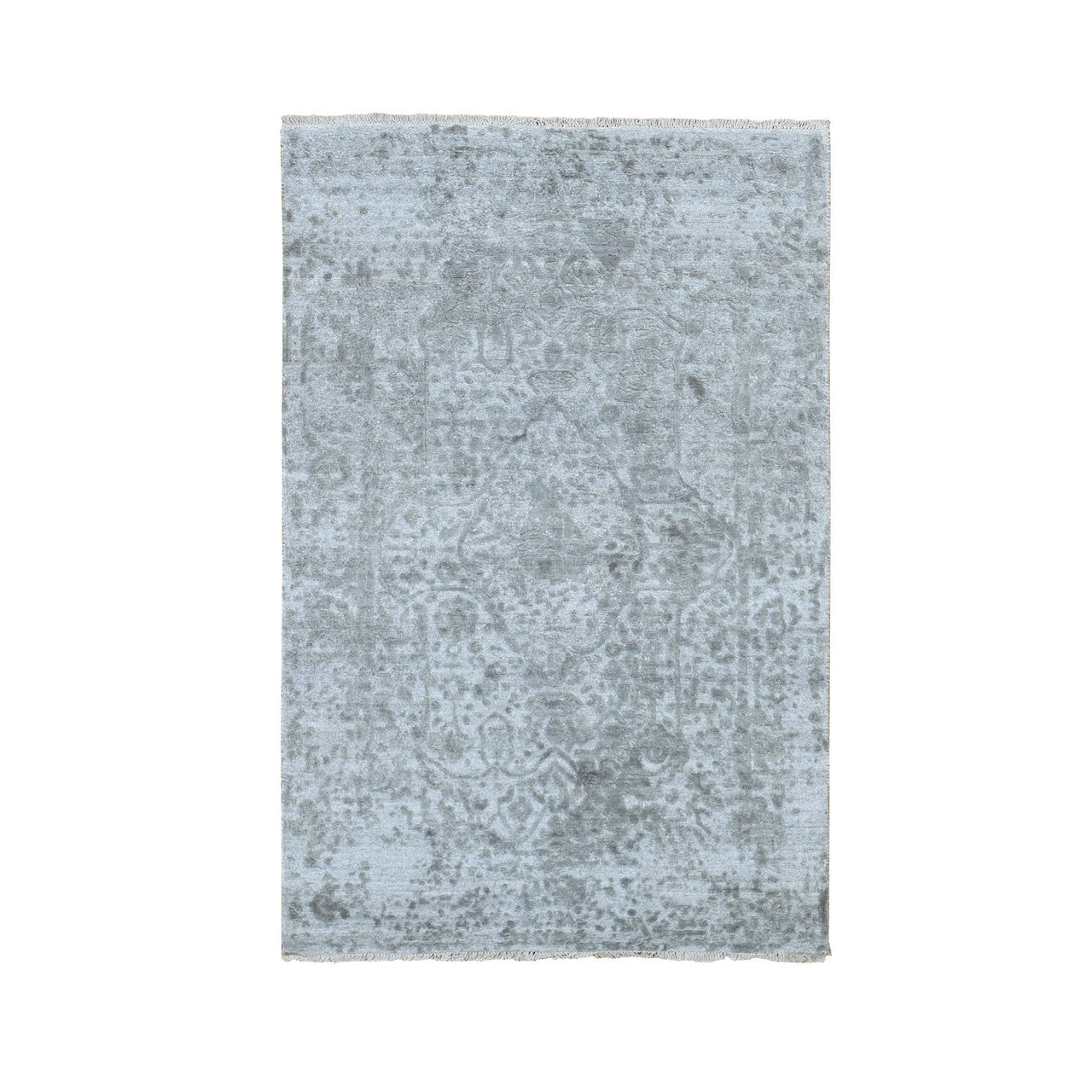 Transitional Wool & Silk Hand Knotted Rug Grey Gray 3.2X5.1 -O078268