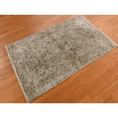 Transitional Wool & Silk Hand Knotted Rug Grey Gray 3.2X5.1 -O078268