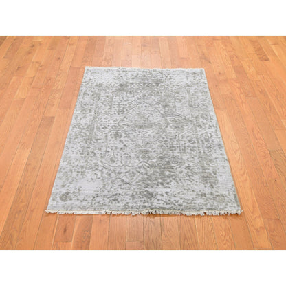 Transitional Wool & Silk Hand Knotted Rug Grey Gray 3.2X5.1 -O078268