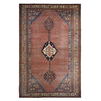 Antique Wool Hand Knotted Rug Red Ivory 12.6X19.6 -O078276