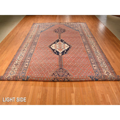 Antique Wool Hand Knotted Rug Red Ivory 12.6X19.6 -O078276
