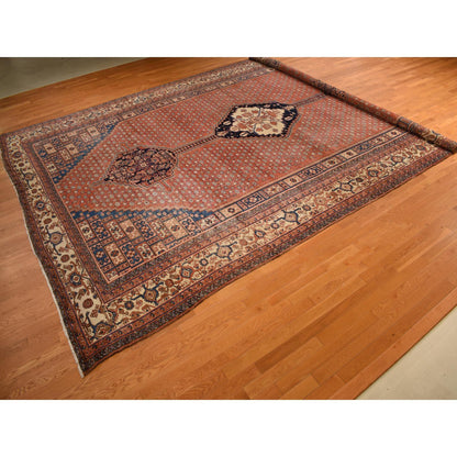 Antique Wool Hand Knotted Rug Red Ivory 12.6X19.6 -O078276