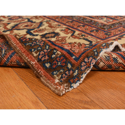 Antique Wool Hand Knotted Rug Red Ivory 12.6X19.6 -O078276