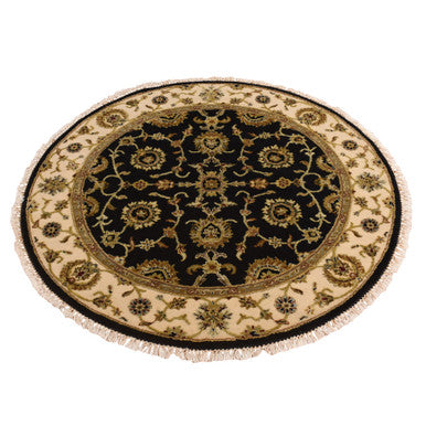 Rajasthan Wool & Silk Hand Knotted Rug Black 4.2x4.2 -O078281