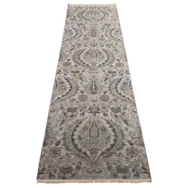 Wool and Silk Wool & Pure Silk Hand Knotted Rug Grey No Border 3.0X11.10 -O078282