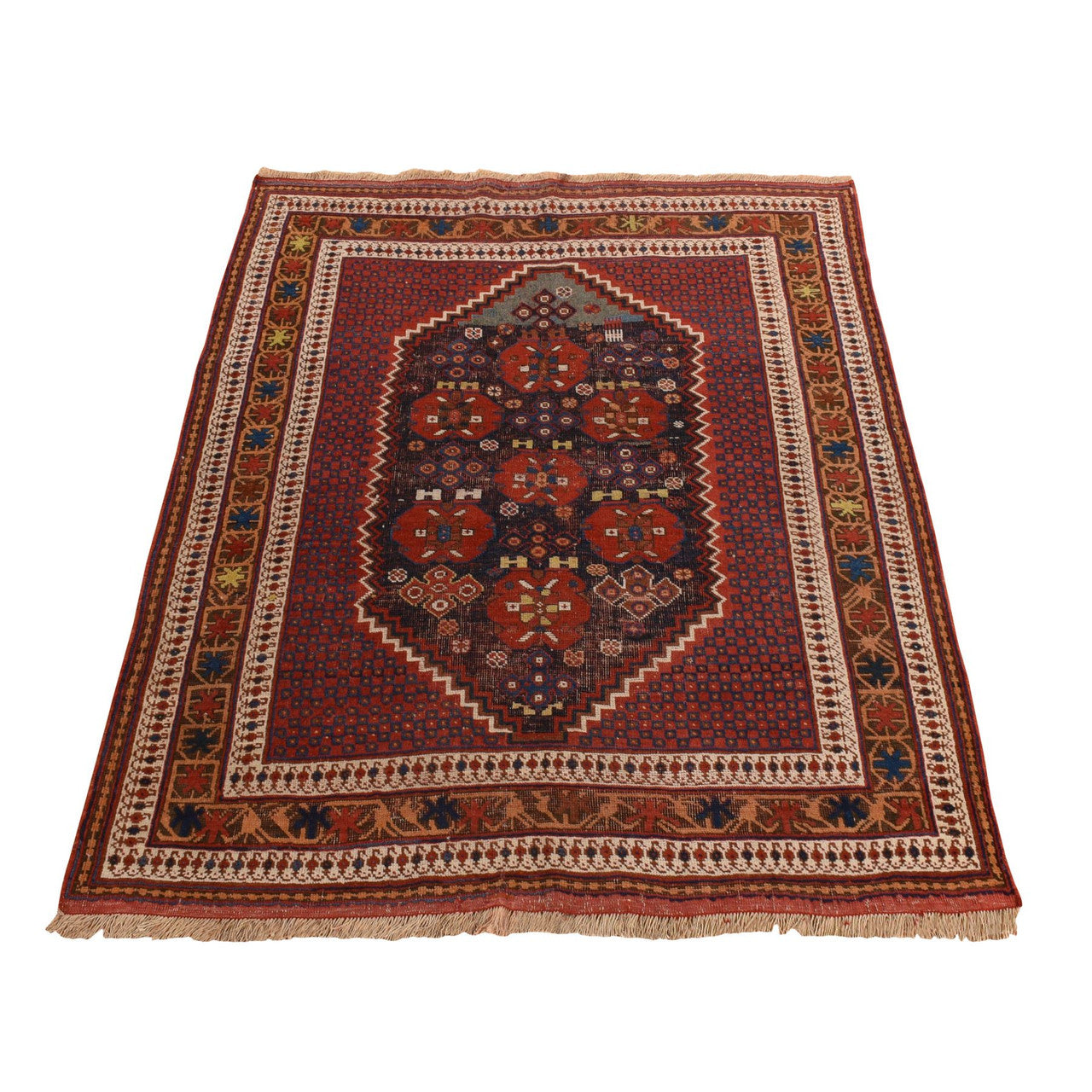 Antique Wool Hand Knotted Rug Red Chocolate Brown 4.1X5.0 -O078283