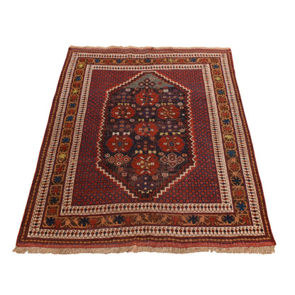 Antique Wool Hand Knotted Rug Red Chocolate Brown 4.1X5.0 -O078283