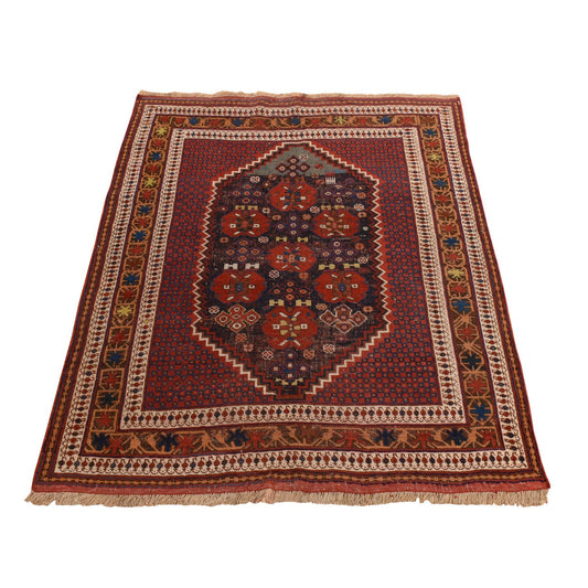 Antique Wool Hand Knotted Rug Red Chocolate Brown 4.1X5.0 -O078283