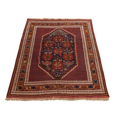 Antique Wool Hand Knotted Rug Red Chocolate Brown 4.1X5.0 -O078283