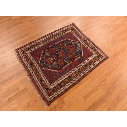 Antique Wool Hand Knotted Rug Red Chocolate Brown 4.1X5.0 -O078283