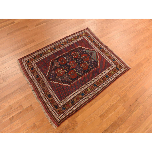 Antique Wool Hand Knotted Rug Red Chocolate Brown 4.1X5.0 -O078283