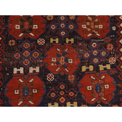Antique Wool Hand Knotted Rug Red Chocolate Brown 4.1X5.0 -O078283