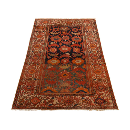 Antique Wool Hand Knotted Rug Orange Ivory 4.0X6.2 -O078284