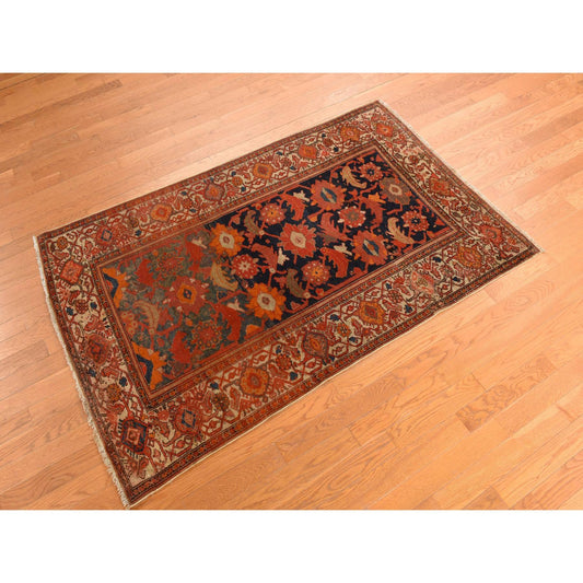Antique Wool Hand Knotted Rug Orange Ivory 4.0X6.2 -O078284