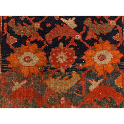 Antique Wool Hand Knotted Rug Orange Ivory 4.0X6.2 -O078284