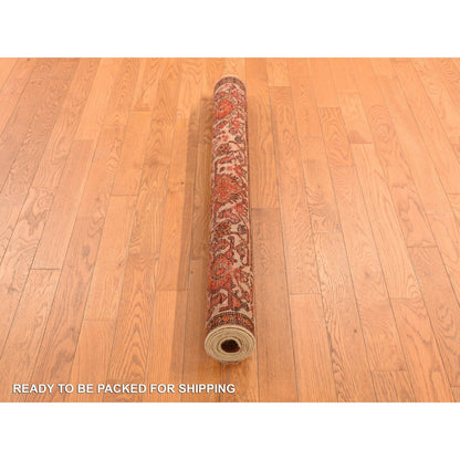 Antique Wool Hand Knotted Rug Orange Ivory 4.0X6.2 -O078284