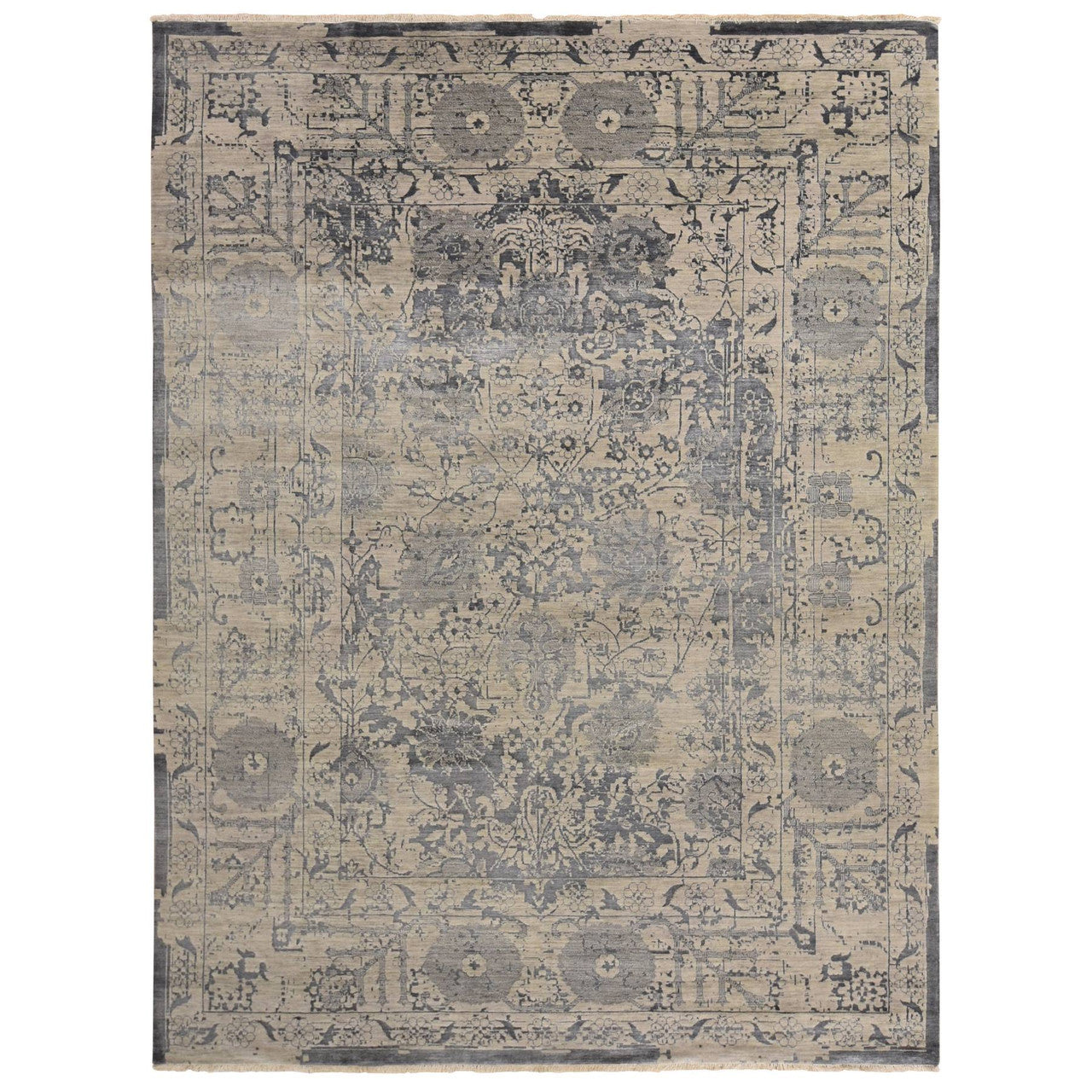 Brown 9'1" x 12'0" Transitional Hand knotted Wool/Silk Rug - Sku: O078288