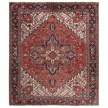 Heriz Wool Hand Knotted Rug Red Midnight Blue 10.8X12.8 -O078290