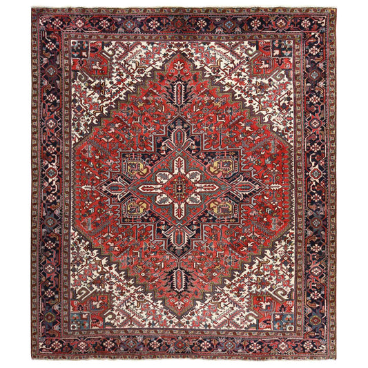 Heriz Wool Hand Knotted Rug Red Midnight Blue 10.8X12.8 -O078290