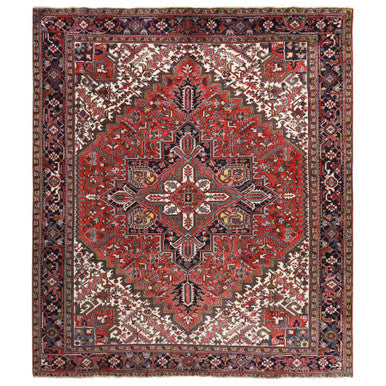 Heriz Wool Hand Knotted Rug Red Midnight Blue 10.8X12.8 -O078290